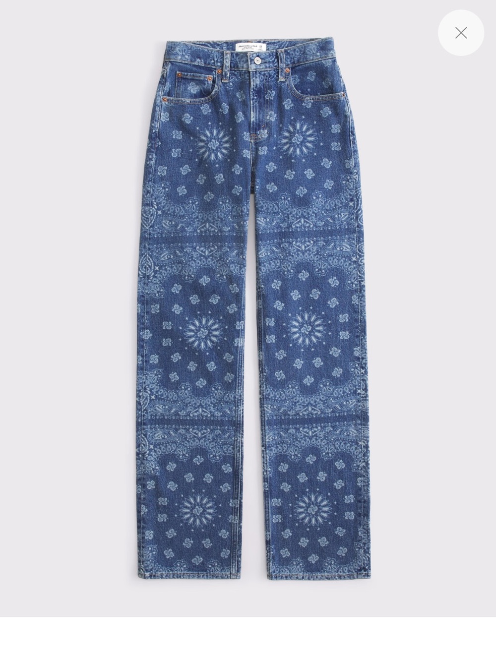 Bandana Print Wide Leg Jeans - Blue